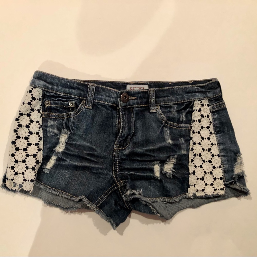 Mudd Distressed Jean Shorts with Lace Detail